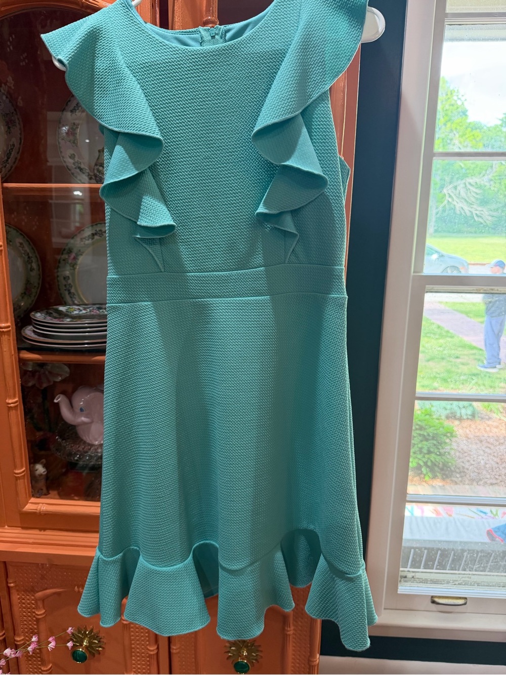 Zunie Aqua Ruffle Hem & Shoulder Dress